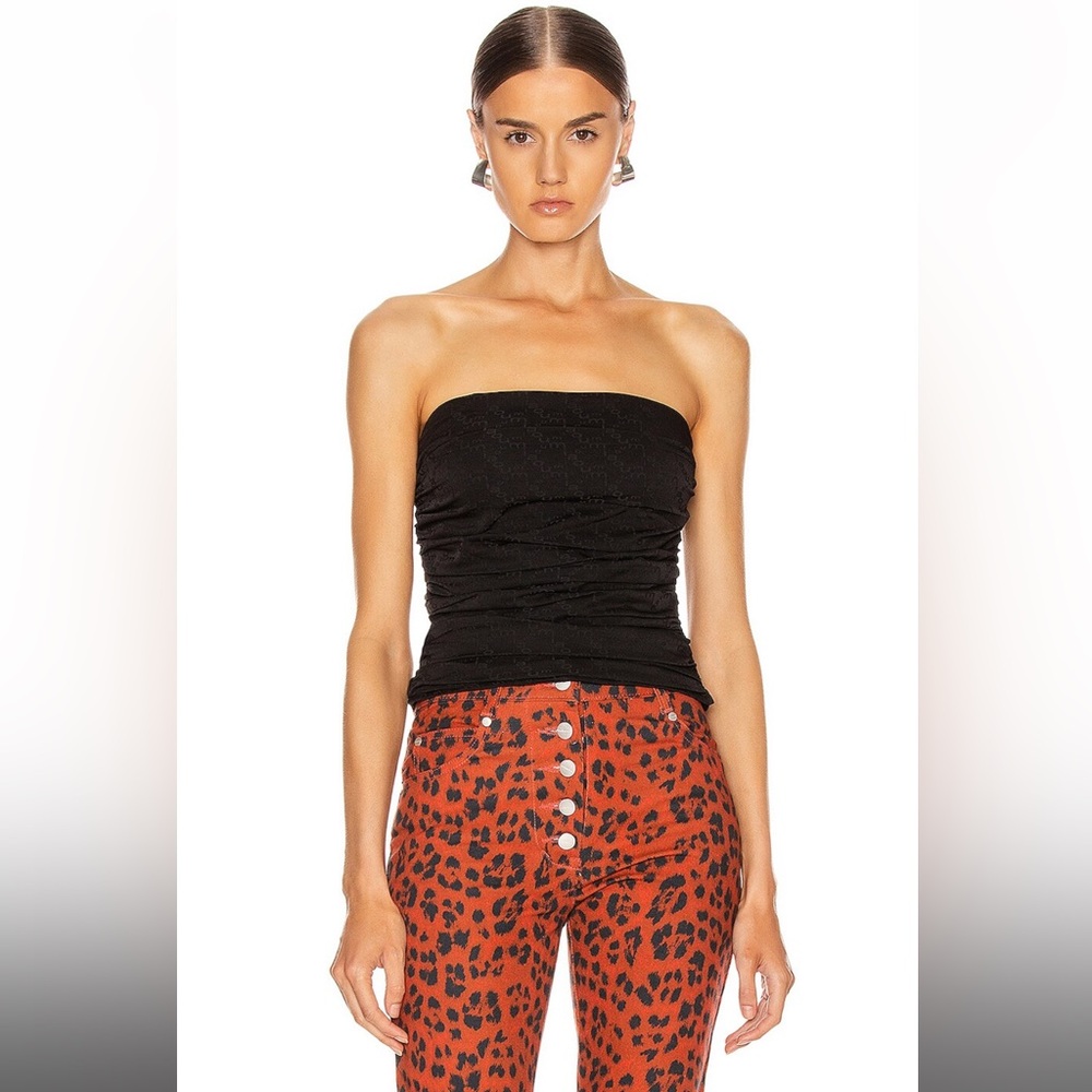 MIAOU Jacquard Ruched Corset Top - Black